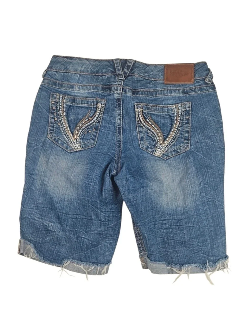 Ariya Jeans Distressed Blue Denim Women’s Jean Bermuda Shorts Y2K Grunge, 9/10